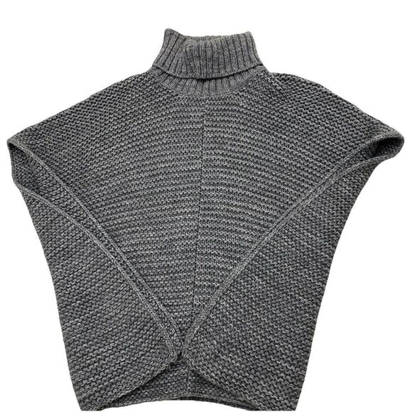 UGG Gray Chunky Knit Wool Blend Rollneck Turtleneck Pullover Poncho Womens OS - Picture 2 of 11